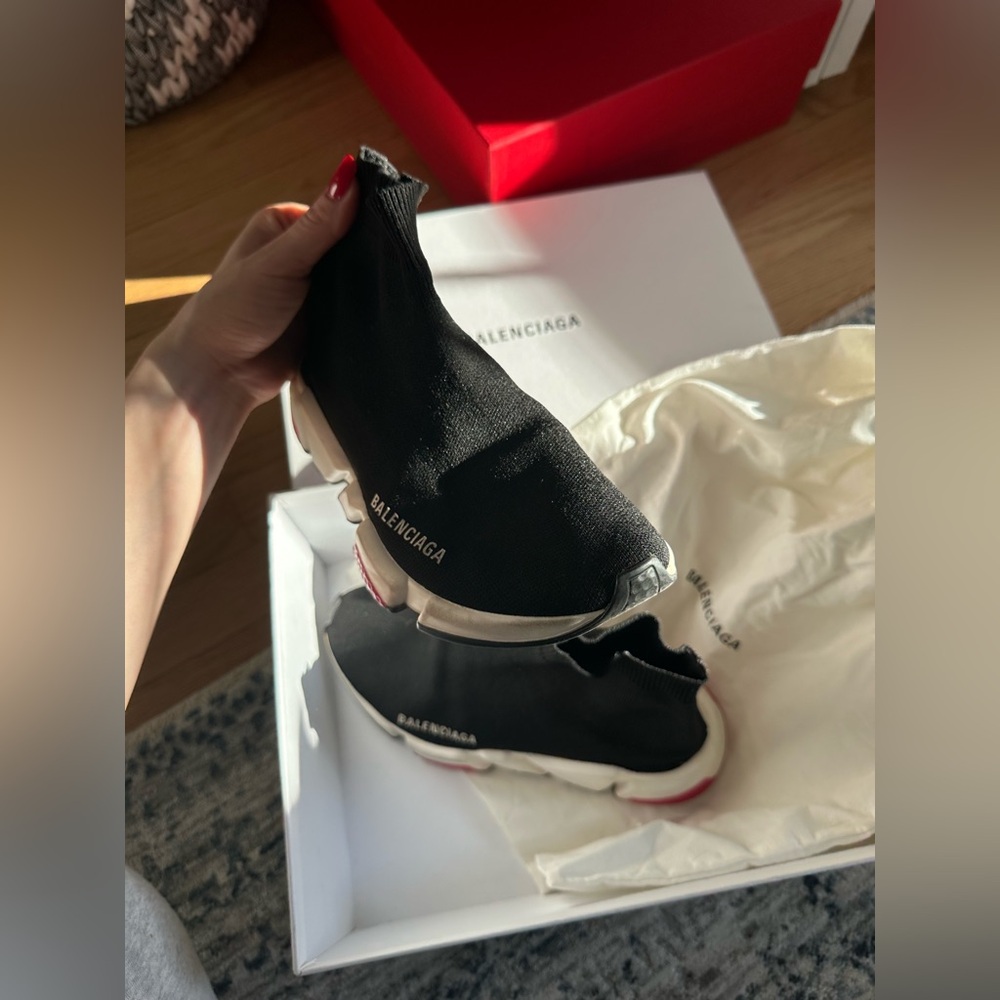 Balenciaga speed shoes. Size 38 EU. (Size 7.5 US) Black white and pink. - Picture 8 of 16